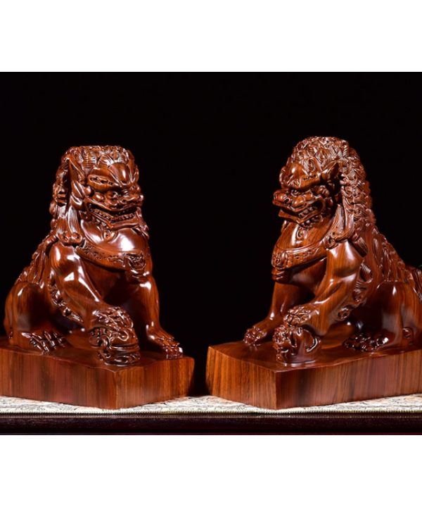 Wood carving Royal Palace lion decoration a pair of lion decoration town house home furnishings wood lion mahogany