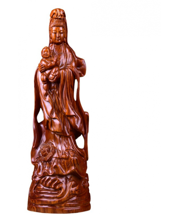 The wood carvings of Guanyin Buddha send son send son temple decoration fine carver household Guanyin Bodhisattva