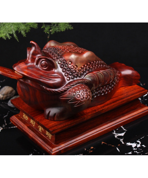 Gift mahogany handicrafts wood carving gold toad ornaments solid wood wealth toad